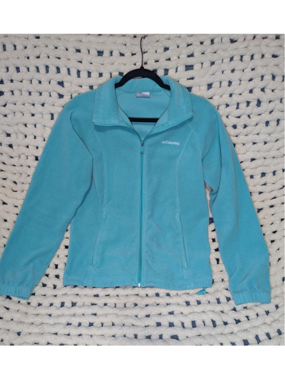 Columbia Women’s Medium Turquoise Blue Full Zip Fleece Jacket Zip Pockets